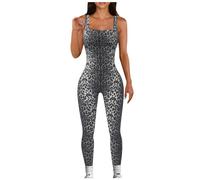 RUMAOZIA Combinaison de sport douillette léopard pour femme - Entraînement serré - Taille haute - Opaque - Combinaison intégrale - Yoga - Sans manches - Bodycon - Ventre - Une pièce - Stretch, O gris