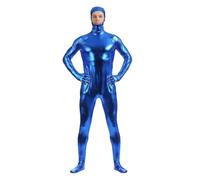 RUMAOZIA Combinaison intégrale pour homme - Manches longues - Extensible - Couleur unie - Brillant - Legging - Costume de sport - Collants pour homme - Costume d'Halloween, bleu, XXL