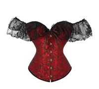 RUMAOZIA Corset pour femme avec lacets, imprimé floral, style vintage, corset sous la poitrine, fermeture sur le devant, bustier, corset gainant, sous-vêtement moulant, rouge2, XS