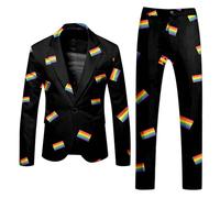 RUMAOZIA Costume arc-en-ciel 2 pièces pour homme, tenue disco des années 70, veste et pantalon multicolores, pour Pâques, fête de fin d'année, pantalon à un bouton, tenue de fête à thème, e noir, S
