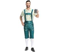 RUMAOZIA Costume de fête de la bière pour homme - Costume bavarois - Chemise à carreaux - Pantalon en cuir - Ensemble de cosplay - Fête à thème allemand - Carnaval - Vêtements pour adultes, O vert