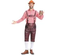 RUMAOZIA Costume de fête de la bière pour homme - Costume bavarois - Chemise à carreaux - Pantalon en cuir - Ensemble de cosplay - Fête à thème allemand - Carnaval - Vêtements pour adultes, O rouge