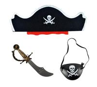 RUMAOZIA Costume de pirate pour homme et femme - 3 pièces - Cache-œil de pirate - Chapeau de pirate - Cache-œil tridimensionnel 3D - Épée de pirate - Accessoires pour fête de pirate, O Noir., taille
