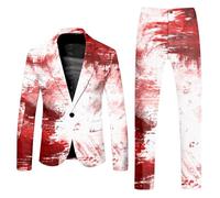 RUMAOZIA Costume d'Halloween pour homme - Tenue d'horreur sanglante - Motif éclaboussures de sang - Pantalon blazer sportif moderne - Pantalon de costume - Coupe ajustée - Costume d'Halloween