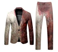 RUMAOZIA Costume d'Halloween pour homme - Tenue d'horreur sanglante - Motif éclaboussures de sang - Pantalon blazer sportif moderne - Pantalon de costume - Coupe ajustée - Costume d'Halloween