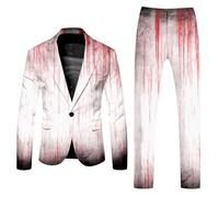 RUMAOZIA Costume d'Halloween pour homme - Tenue d'horreur sanglante - Motif éclaboussures de sang - Pantalon blazer sportif moderne - Pantalon de costume - Coupe ajustée - Costume d'Halloween