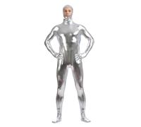 RUMAOZIA Costume d'homme à manches longues, intégral, élastique, uni, brillant, leggings, tenue de sport pour homme, déguisement pour homme, pour Halloween, argent, L