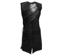 RUMAOZIA Costume médiéval pour homme, sans manches, col rond, style Renaissance, steampunk, gilet en cuir, chevalier, patchwork, armure rétro, gilet viking, pirate, cosplay, gothique, costume