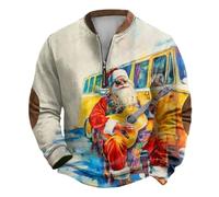 RUMAOZIA Demi-fermeture éclair Pull de Noël pour homme drôle de Noël Demi-fermeture éclair Pull de Noël Pull de Noël Pull de Père Noël Imprimé Patrie Costumes de Noël, beige, S