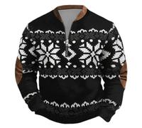 RUMAOZIA Demi-fermeture éclair Pull de Noël pour homme drôle de Noël Demi-fermeture éclair Pull de Noël Pull de Noël Pull de Père Noël Imprimé Patrie Costumes de Noël, Noir , 3XL