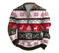 RUMAOZIA Demi-fermeture éclair Pull de Noël pour homme drôle de Noël Demi-fermeture éclair Pull de Noël Pull de Noël Pull de Père Noël Imprimé Patrie Costumes de Noël, rouge1, 3XL