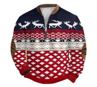RUMAOZIA Demi-fermeture éclair Pull de Noël pour homme drôle de Noël Demi-fermeture éclair Pull de Noël Pull de Noël Pull de Père Noël Imprimé Patrie Costumes de Noël, rouge, M