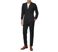 RUMAOZIA Ensemble 2 pièces en lin pour homme, coupe normale, décontracté, léger, blazer d'affaires et pantalon pour homme, costume classique d'été, plage, mariage, smoking, bal de fin d'année, Noir