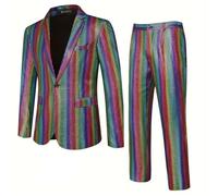 RUMAOZIA Ensemble disco pour homme - 2 pièces - Veste et pantalon à paillettes métallisées brillantes - Costume de boule disco - Pour fête, carnaval, mariage, années 70 et 80 - Tenue élégante pour