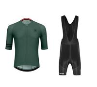 RUMAOZIA Ensemble maillot de cyclisme à manches courtes pour homme + pantalon à bretelles / cuissard de cyclisme pour cyclisme, VTT, vélo de route, séchage rapide, respirant, vert, S