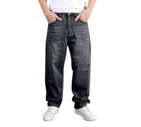 RUMAOZIA Jean baggy pour homme - Vintage Streetwear - Coupe ample - Coupe droite - Y2K - Hip Hop - Denim - Pantalon cargo - Pantalon cargo - Pantalon d'extérieur, Noir , 38