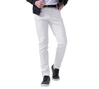 RUMAOZIA Jean en cuir pour homme - Effet mouillé - Rétro - Long - Pantalon stretch - Confortable - Coupe-vent - Uni - Doux - Basique - Coupe ajustée - Costume disco brillant, O blanc., L