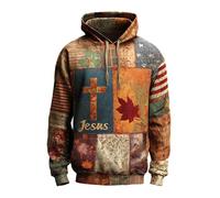 RUMAOZIA Jesus Sweat à capuche pour homme Sweat à capuche à manches longues Pull d'entraînement pour homme avec poches Halloween Bloc de couleurs Sweat à capuche rétro à carreaux Sweats à capuche à