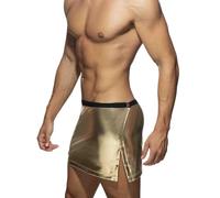 RUMAOZIA Jupe métallique sexy pour homme - Avec fente - String - Couverture - Clubwear - Jupe portefeuille - Kilt - Courte - Vêtement de nuit érotique, or, taille unique
