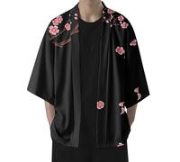 RUMAOZIA Kimono d'été pour homme - Veste à manches longues - Imprimé Sakura - Chemise de nuit - Peignoir de nuit - Vêtement de nuit pour homme - Vêtements traditionnels japonais - Costume Haori - Robe