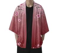 RUMAOZIA Kimono d'été pour homme - Veste à manches longues - Imprimé Sakura - Chemise de nuit - Peignoir de nuit - Vêtement de nuit pour homme - Vêtements traditionnels japonais - Costume Haori - Robe