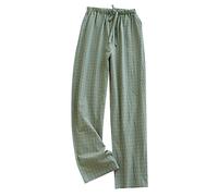 RUMAOZIA Pantalon de pyjama à carreaux pour homme - Long - Bas de pyjama - Pantalon de loisirs - Pantalon de détente pour homme - Coton léger - Bas de pyjama d'été confortable, H vert., XL