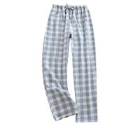 RUMAOZIA Pantalon de pyjama à carreaux pour homme - Long - Bas de pyjama - Pantalon de loisirs - Pantalon de détente pour homme - Coton léger - Bas de pyjama d'été confortable, bleu, M