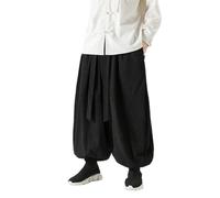 RUMAOZIA Pantalon sarouel en velours côtelé pour homme - Style hippie - Décontracté - Pour l'automne et l'hiver - Doux - Taille élastique - Couleur unie - Décontracté - Coupe ample, O Noir., M