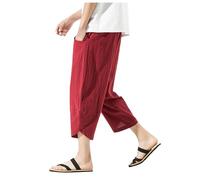 RUMAOZIA Pantalon sarouel pour homme - Coton et lin - Cordon de serrage - Léger - Rayé - Pantalon hippie - Pantalon de jogging élastique - Pantalon bouffant léger et respirant - Pantalon de loisirs