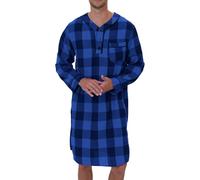 RUMAOZIA Peignoir pour homme en coton flanelle à carreaux - Chemise de nuit en peluche douce - Vêtement de nuit - Peignoir de nuit en coton - Vêtement de nuit doux, bleu, XL
