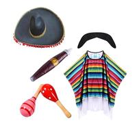 RUMAOZIA Poncho mexicain pour homme avec franges - Taille unique - Pour adulte - Poncho et sombrero - Ensemble poncho mexicain et poncho, rouge, taille unique