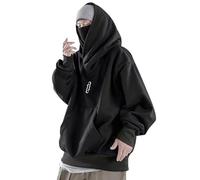 RUMAOZIA Pull à capuche Ninja pour homme, pull à col roulé Hip Hop Y2K Harajuku, gothique, col châle, sweat-shirt à capuche, surdimensionné, col roulé avec masque, O Z noir (doublé), M
