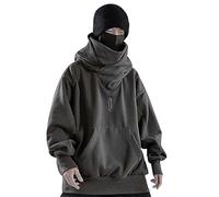 RUMAOZIA Pull à capuche Ninja pour homme, pull à col roulé Hip Hop Y2K Harajuku, gothique, col châle, sweat-shirt à capuche, surdimensionné, col roulé avec masque, O gris., M