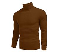 RUMAOZIA Pull à col roulé pour homme - Coupe droite - Manches longues - Col roulé - Loisirs - Basique - Pull de corps - Couleur unie - Coton - Pull en maille fine, O Marron., M