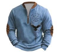 RUMAOZIA Pull-over Wiking pour Hommes Sweatshirt Motif de Guerrier Vintage Sans Capuche Pull-over avec Casque à Ailes d'Odin et Nœuds Celtiques Manches Longues Biker avec Col Zippé en Impression 3D