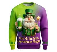 RUMAOZIA Pull unisexe aéré pour la Saint Patrick, vert avec impression 3D lutin ou léprechaun, sweat-shirt à manches longues, design simple pour hommes et femmes, Q vert., 3XL
