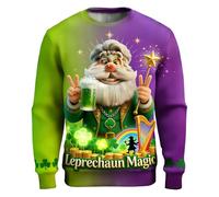 RUMAOZIA Pull unisexe aéré pour la Saint Patrick, vert avec impression 3D lutin ou léprechaun, sweat-shirt à manches longues, design simple pour hommes et femmes, P vert., XXL