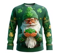 RUMAOZIA Pull unisexe aéré pour la Saint Patrick, vert avec impression 3D lutin ou léprechaun, sweat-shirt à manches longues, design simple pour hommes et femmes, S vert., M