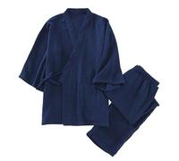 RUMAOZIA Pyjama kimono japonais en coton chanfu pour homme grande taille Vêtements taoïstes Zen Pijamas Kimono Pyjama pour homme Style japonais Ensemble de méditation Loungewear Sleepwear, bleu marine