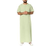 RUMAOZIA Robes musulmanes pour homme - Caftan Abaya - Manches courtes - Avec fermeture éclair - Vêtements arabes islamiques pour homme - Coton et lin - Peignoir Abaya - Vêtements de prière, O Vert.,