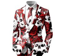 RUMAOZIA Sakko Veste pour homme - Costume d'Halloween - Coupe ajustée - Veste de costume effrayante - Tête de mort - Rose - Imprimé Tuxedo - Costume formel - Tenue de festival - 1 bouton - Smoking