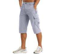 RUMAOZIA Short cargo 3/4 pour homme - Bermuda - Multi poches - 3/4 - Pantalon de trekking - Short militaire - Pantalon de plage - Pantalon de voyage - Pantalon d'été - Pantalon de travail en coton, P