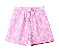 RUMAOZIA Short de bain long pour homme - Motif cachemire - Imprimé floral - Avec cordon de serrage - En maille - Bandana imprimé - Décontracté - Pour l'été - Plage, Z01 rose, L