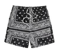 RUMAOZIA Short de bain long pour homme - Motif cachemire - Imprimé floral - Avec cordon de serrage - En maille - Bandana imprimé - Décontracté - Pour l'été - Plage, O Noir., S