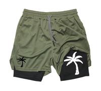 RUMAOZIA Short de bain pour homme avec doublure de compression 2 en 1 respirant - Short d'entraînement élastique - Cordon de serrage réglable avec poches zippées - Élégant et confortable, O Armée Vert