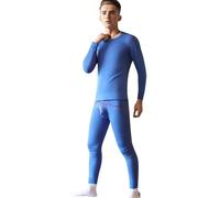RUMAOZIA Sous-vêtements thermiques fonctionnels pour homme - Sous-vêtements thermiques - Manches longues et pantalon de pyjama avec poche - Vêtement de nuit - Respirant, O Bleu 2, XL