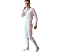 RUMAOZIA Sous-vêtements thermiques fonctionnels pour homme - Sous-vêtements thermiques - Manches longues et pantalon de pyjama avec poche - Vêtement de nuit - Respirant, O blanc., M