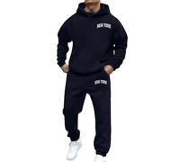RUMAOZIA Survêtement baggy pour homme - 2 pièces - Imprimé New York - Survêtement de loisirs - Sweat à capuche - Couleur unie - Manches longues - Sweat à capuche et pantalon de jogging - Vêtements de