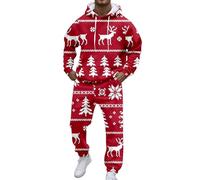 RUMAOZIA Survêtement de Noël pour homme - Manches longues - Sweat à capuche et pantalon de jogging - Impression 3D - Pantalon de Noël - 2 pièces - Survêtement de sport, rouge1, XL