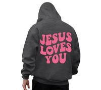 RUMAOZIA Sweat à capuche pour homme Jesus Loves You Y2K - Chaud - Imprimé alphabet - Sweat à manches longues - Décontracté - Avec poche - Pull surdimensionné doux, gris foncé, L